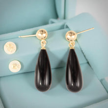 Load image into Gallery viewer, 14K Yellow Gold Black Onyx Teardrop Earrings