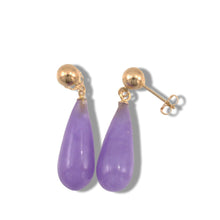 Load image into Gallery viewer, 14K Yellow Gold Teardrop Lavender Jade Earrings