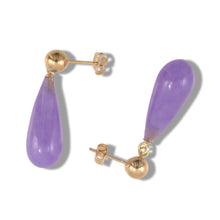 Load image into Gallery viewer, 14K Yellow Gold Teardrop Lavender Jade Earrings