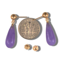 Load image into Gallery viewer, 14K Yellow Gold Teardrop Lavender Jade Earrings