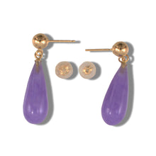 Load image into Gallery viewer, 14K Yellow Gold Teardrop Lavender Jade Earrings