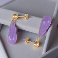 Load image into Gallery viewer, 14K Yellow Gold Teardrop Lavender Jade Earrings