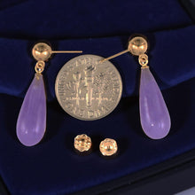 Load image into Gallery viewer, 14K Yellow Gold Teardrop Lavender Jade Earrings