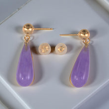 Load image into Gallery viewer, 14K Yellow Gold Teardrop Lavender Jade Earrings