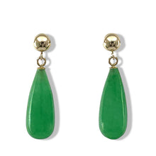 Load image into Gallery viewer, 14K Yellow Gold Green Jade Teardrop Earrings