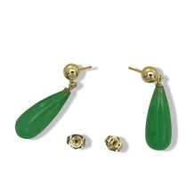 Load image into Gallery viewer, 14K Yellow Gold Green Jade Teardrop Earrings