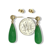 Load image into Gallery viewer, 14K Yellow Gold Green Jade Teardrop Earrings