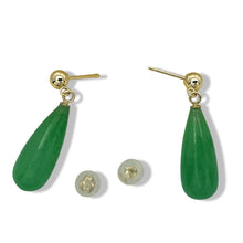 Load image into Gallery viewer, 14K Yellow Gold Green Jade Teardrop Earrings
