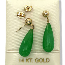 Load image into Gallery viewer, 14K Yellow Gold Green Jade Teardrop Earrings