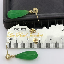 Load image into Gallery viewer, 14K Yellow Gold Green Jade Teardrop Earrings