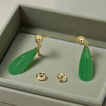 Load image into Gallery viewer, 14K Yellow Gold Green Jade Teardrop Earrings