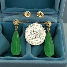 Load image into Gallery viewer, 14K Yellow Gold Green Jade Teardrop Earrings