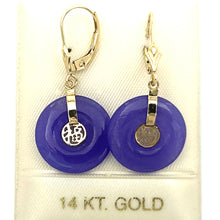 Load image into Gallery viewer, 14k Yellow Gold Blessing Lavender Jade Blessing Earrings