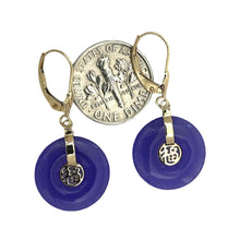 Load image into Gallery viewer, 14k Yellow Gold Blessing Lavender Jade Blessing Earrings