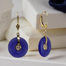 Load image into Gallery viewer, 14k Yellow Gold Blessing Lavender Jade Blessing Earrings