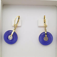 Load image into Gallery viewer, 14k Yellow Gold Blessing Lavender Jade Blessing Earrings