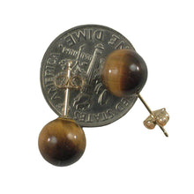 Load image into Gallery viewer, 14K Yellow Gold Brown Tiger Eye Stud Earrings