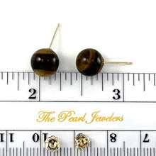 Load image into Gallery viewer, 14K Yellow Gold Brown Tiger Eye Stud Earrings