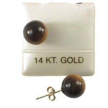 Load image into Gallery viewer, 14K Yellow Gold Brown Tiger Eye Stud Earrings