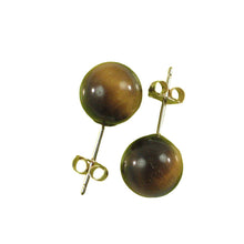 Load image into Gallery viewer, 14K Yellow Gold Brown Tiger Eye Stud Earrings