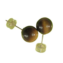 Load image into Gallery viewer, 14K Yellow Gold Brown Tiger Eye Stud Earrings