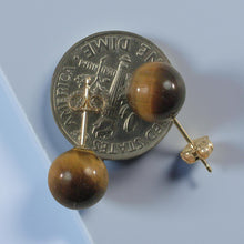 Load image into Gallery viewer, 14K Yellow Gold Brown Tiger Eye Stud Earrings