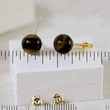 Load image into Gallery viewer, 14K Yellow Gold Brown Tiger Eye Stud Earrings
