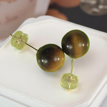Load image into Gallery viewer, 14K Yellow Gold Brown Tiger Eye Stud Earrings