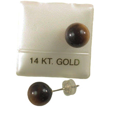 Load image into Gallery viewer, 14K Yellow Gold Brown Tiger Eye Stud Earrings
