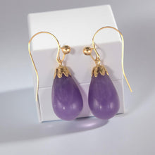 Load image into Gallery viewer, 14K Yellow Gold Lavender Jade Dangling Earrings