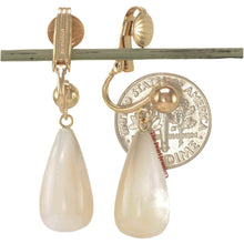 Load image into Gallery viewer, Gold-Filled Raindrop White Mother of Pearl Clip Earrings