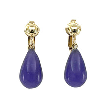 Load image into Gallery viewer, Gold-Filled Lavender Jade Raindrop Clip Earrings