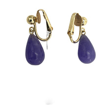 Load image into Gallery viewer, Gold-Filled Lavender Jade Raindrop Clip Earrings