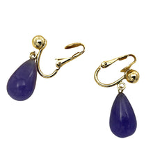 Load image into Gallery viewer, Gold-Filled Lavender Jade Raindrop Clip Earrings