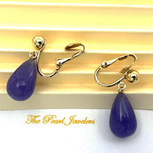 Load image into Gallery viewer, Gold-Filled Lavender Jade Raindrop Clip Earrings