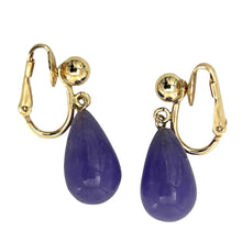 Load image into Gallery viewer, Gold-Filled Lavender Jade Raindrop Clip Earrings