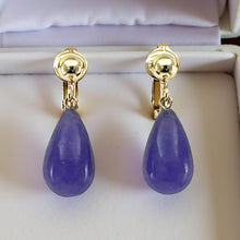 Load image into Gallery viewer, Gold-Filled Lavender Jade Raindrop Clip Earrings
