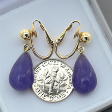 Load image into Gallery viewer, Gold-Filled Lavender Jade Raindrop Clip Earrings
