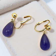 Load image into Gallery viewer, Gold-Filled Lavender Jade Raindrop Clip Earrings