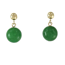 Load image into Gallery viewer, 14K Yellow Gold Green Jade Post Dangle Earrings