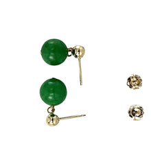 Load image into Gallery viewer, 14K Yellow Gold Green Jade Post Dangle Earrings