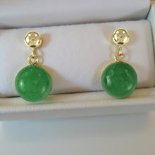 Load image into Gallery viewer, 14K Yellow Gold Green Jade Post Dangle Earrings