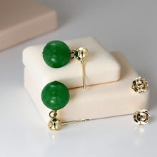 Load image into Gallery viewer, 14K Yellow Gold Green Jade Post Dangle Earrings