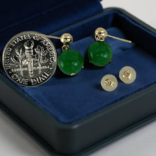 Load image into Gallery viewer, 14K Yellow Gold Green Jade Post Dangle Earrings