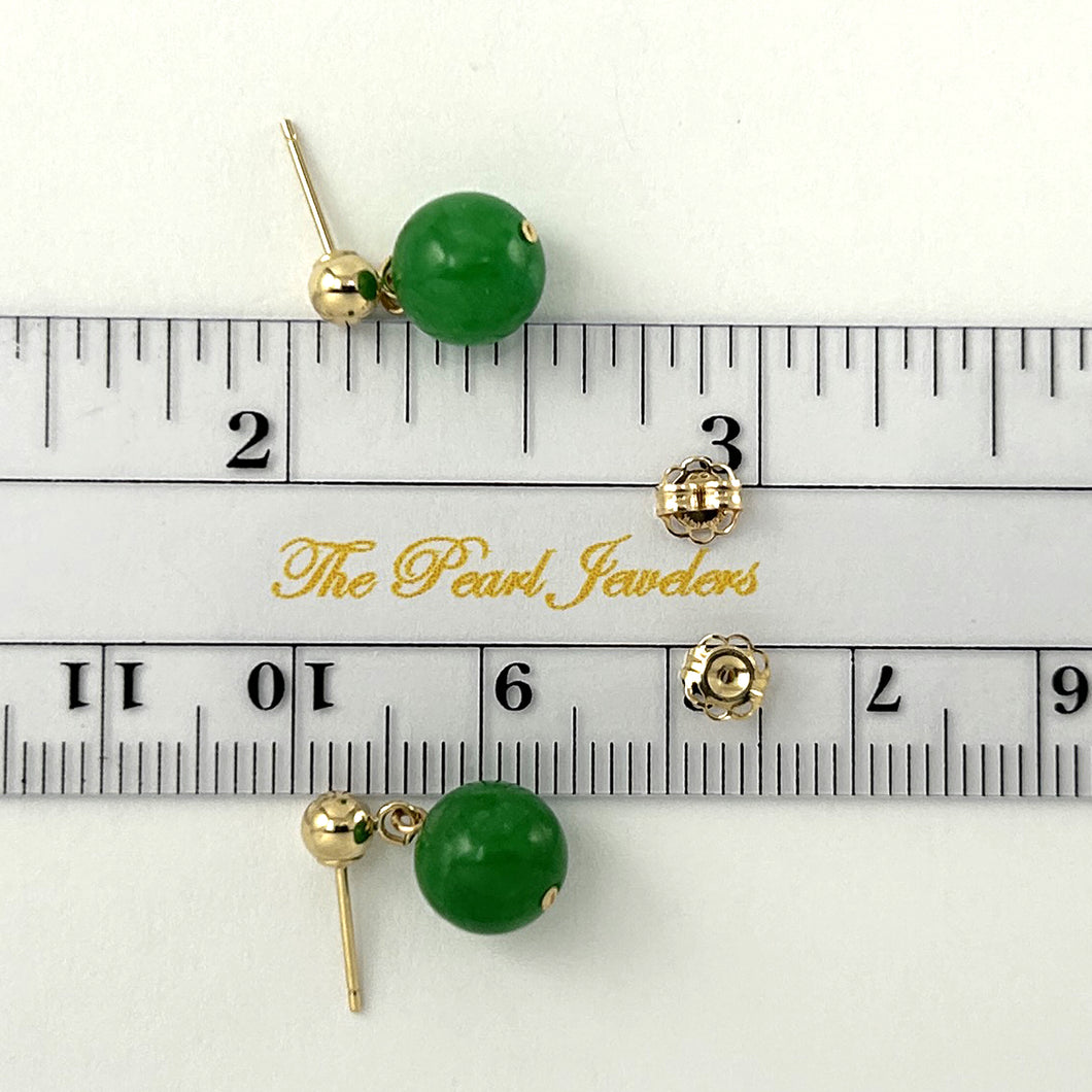 1103163 14KT SOLID YELLOW GOLD GREEN JADE POST DANGLE EARRINGS