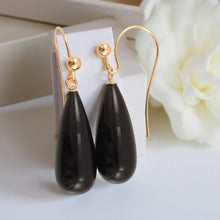 Load image into Gallery viewer, 14K Yellow Gold Black Onyx Dangling Hook Earrings