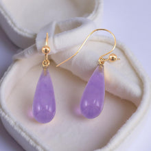 Load image into Gallery viewer, 14K Yellow Gold Lavender Jade Hook Earrings