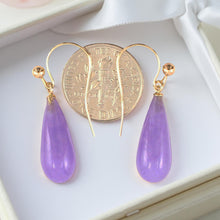 Load image into Gallery viewer, 14K Yellow Gold Lavender Jade Hook Earrings
