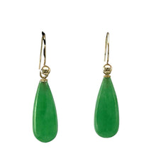 Load image into Gallery viewer, 14K Yellow Gold Green Jade Hook Earrings