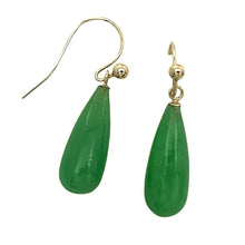 Load image into Gallery viewer, 14K Yellow Gold Green Jade Hook Earrings